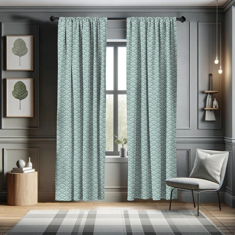 Ambesonne Teal Curtains  Traditional Japanese Chinese Seigaiha Pattern Abstract Scales Inspirations  Window Treatments 2 Panel Set for Living Room Bedroom  Pair of - 28"" x 84""  Jade White - Image 5