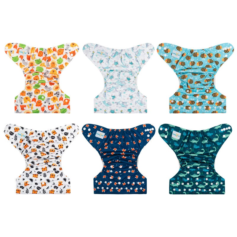 Babygoal Cloth Diaper Covers 6 Pack+Wet Bag for Fitted Diapers and Prefolds with Double Gussets, Adjustable and Reusable for Baby Boys 6DCF08 - Image 2