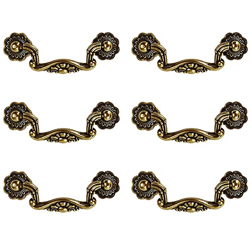 Chris.W 6 Pack Drop Drawer Pulls Handles Flower Antique Bronze Kitchen Cabinet Drop Bail Pulls Handles for Cabinet Closet Drawer (3" Mounting Hole Distance) - Image 1