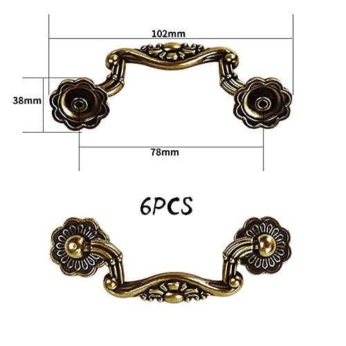 Chris.W 6 Pack Drop Drawer Pulls Handles Flower Antique Bronze Kitchen Cabinet Drop Bail Pulls Handles for Cabinet Closet Drawer (3" Mounting Hole Distance) - Image 2