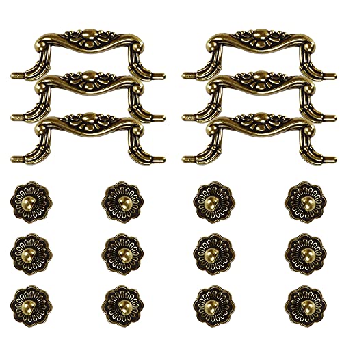 Chris.W 6 Pack Drop Drawer Pulls Handles Flower Antique Bronze Kitchen Cabinet Drop Bail Pulls Handles for Cabinet Closet Drawer (3" Mounting Hole Distance) - Image 3