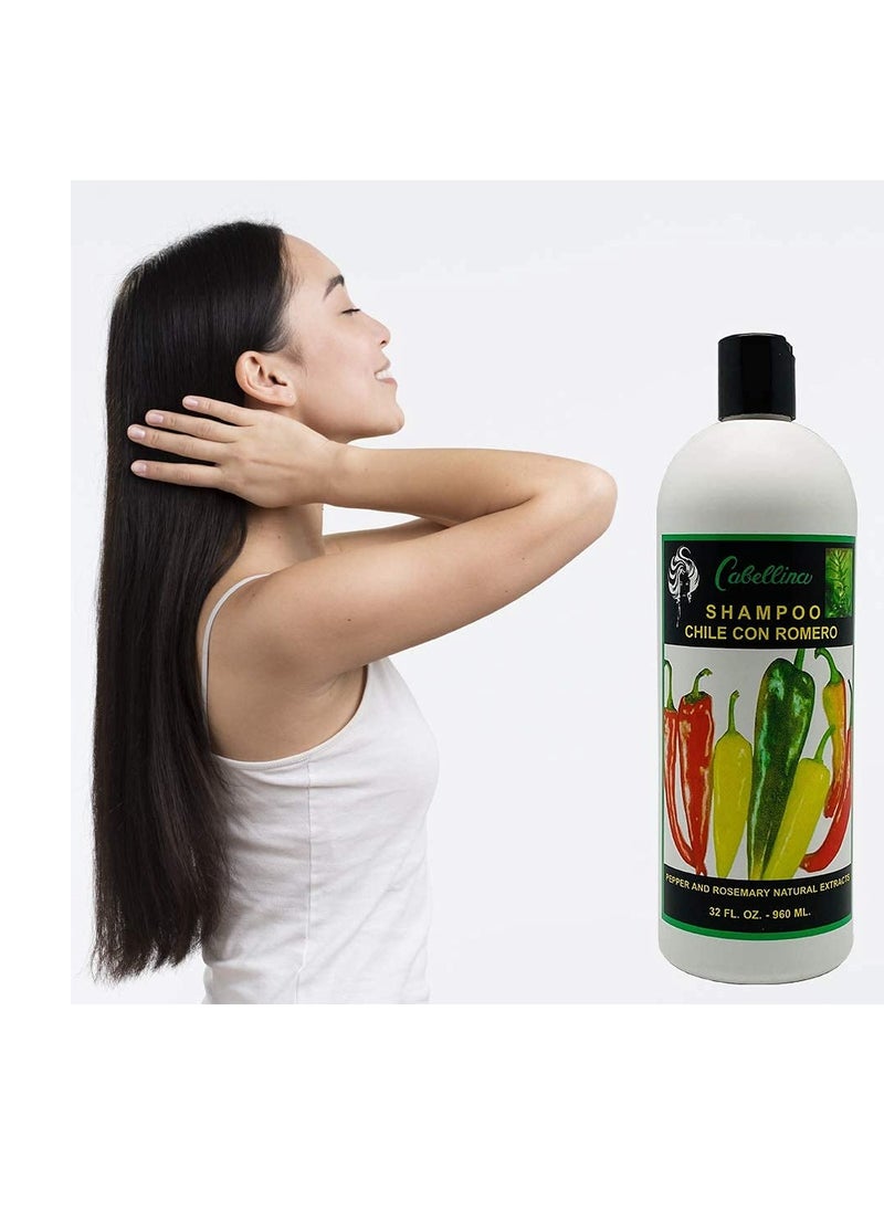 Cabellina - Chile con Romero Shampoo, Cleans and Refresh, 32 FL OZ, Bottle,Green - Image 1