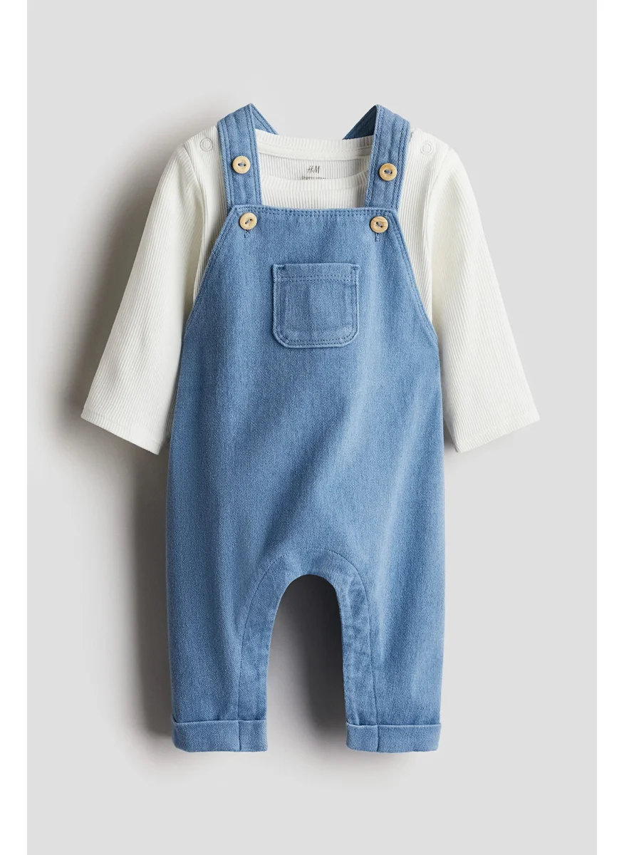 H&M 2-Piece Dungarees And Bodysuit Set