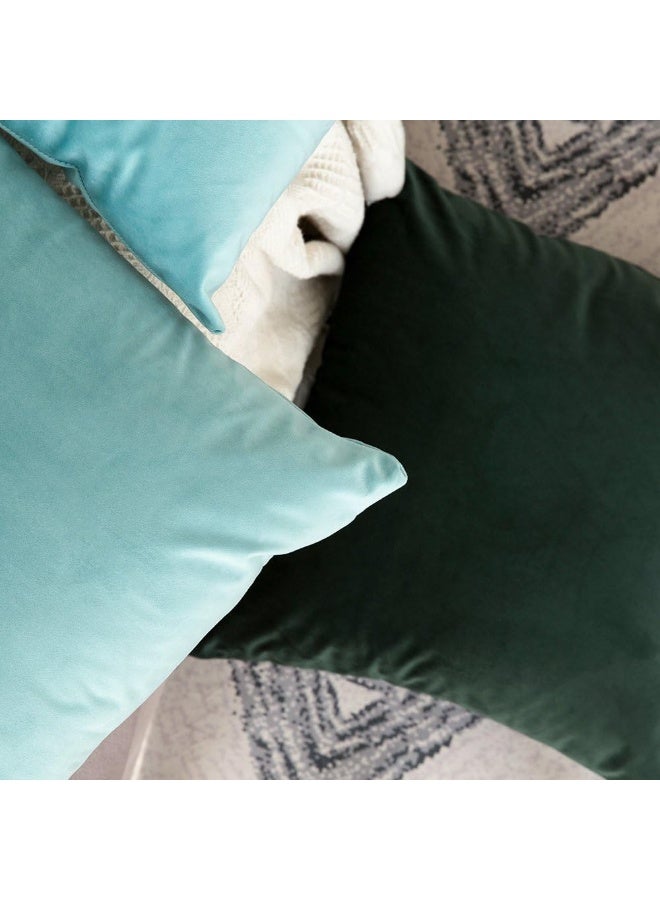 MIULEE Pack of 2, Velvet Soft Solid Decorative Square Throw Pillow Covers Set Cushion Case for Spring Sofa Bedroom Car 18x18 Inch 45x45 Cm Aqua Green - Image 4
