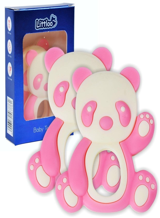 Littloo: Littloo Baby Teether (Pack of 2): Delightful, Natural Relief for Tiny Gums (Panda Pink PO2) - Image 1