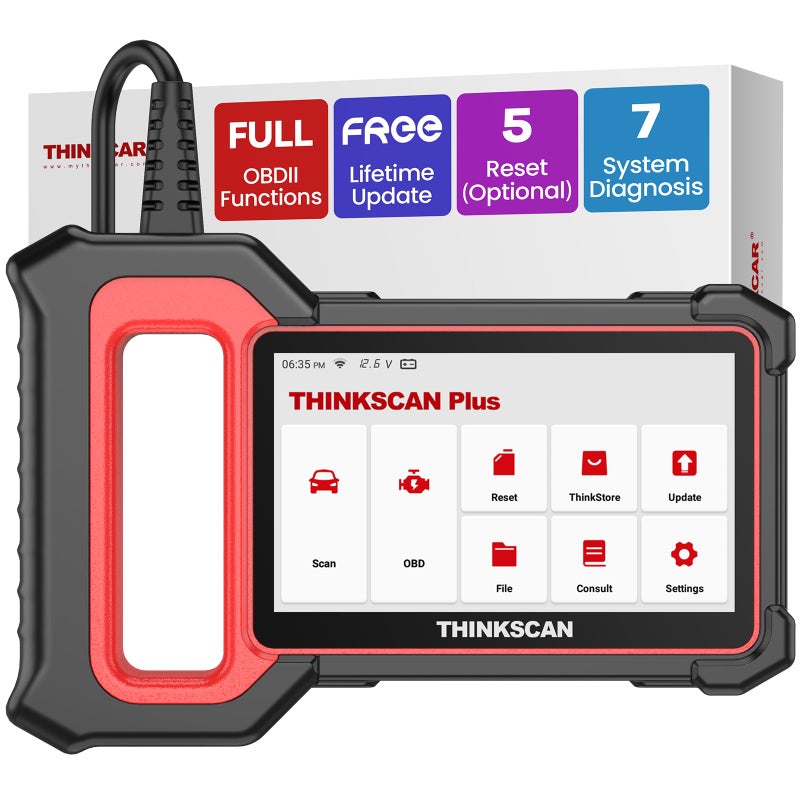THINKCAR OBD2 Scanner ThinkScan Plus S7 ABSSRSECMTCMBCMACIC System Diagnostic Scan Tool with 5 Special Services Options Cover 94 Car Brands Code Reader FCA AutoAuth Wireless Update