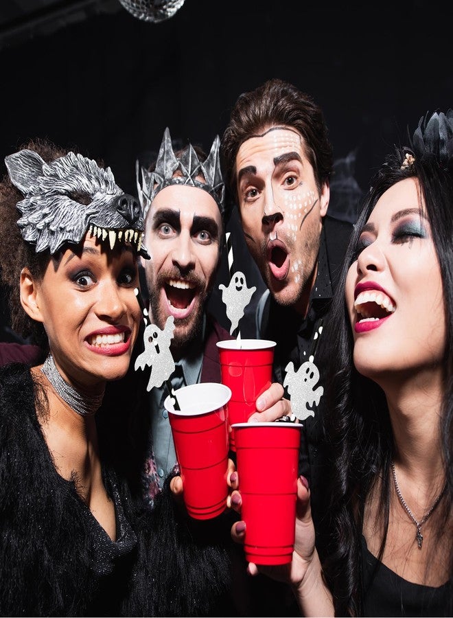 Whaline Halloween Ghost Paper Straws Glitter Ghost Disposable Drinking Straws Cute Spooky Black White Decorative Straw for Trick or Treat Halloween Juices Shakes Cocktail Party Supplies, 60Pcs - Image 5