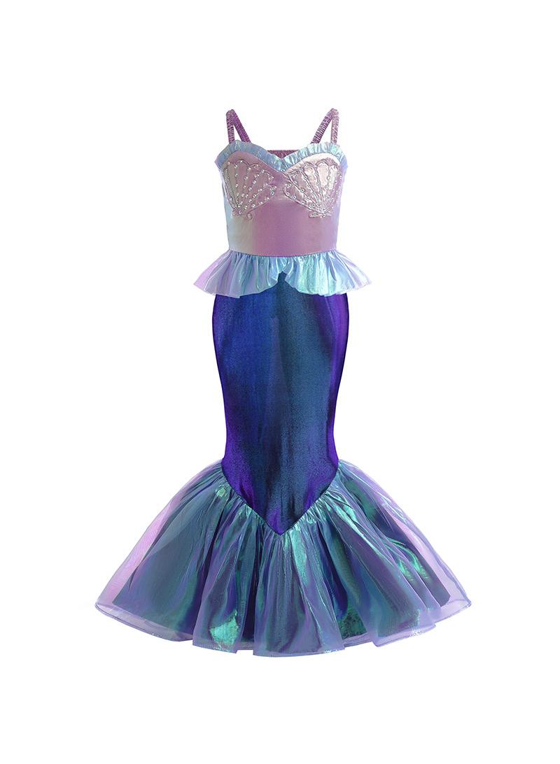 general Ariel Little Mermaid Complete Cosplay Dress Set for Girls - Party Performance Outfit with Faux Jewelry & Bag, Perfect Children's Day Gift - Image 2