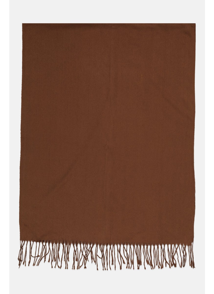 Caracol Women Plain Scarfs with Fringe 190 L x 77 H cm, Brown  - Image 2