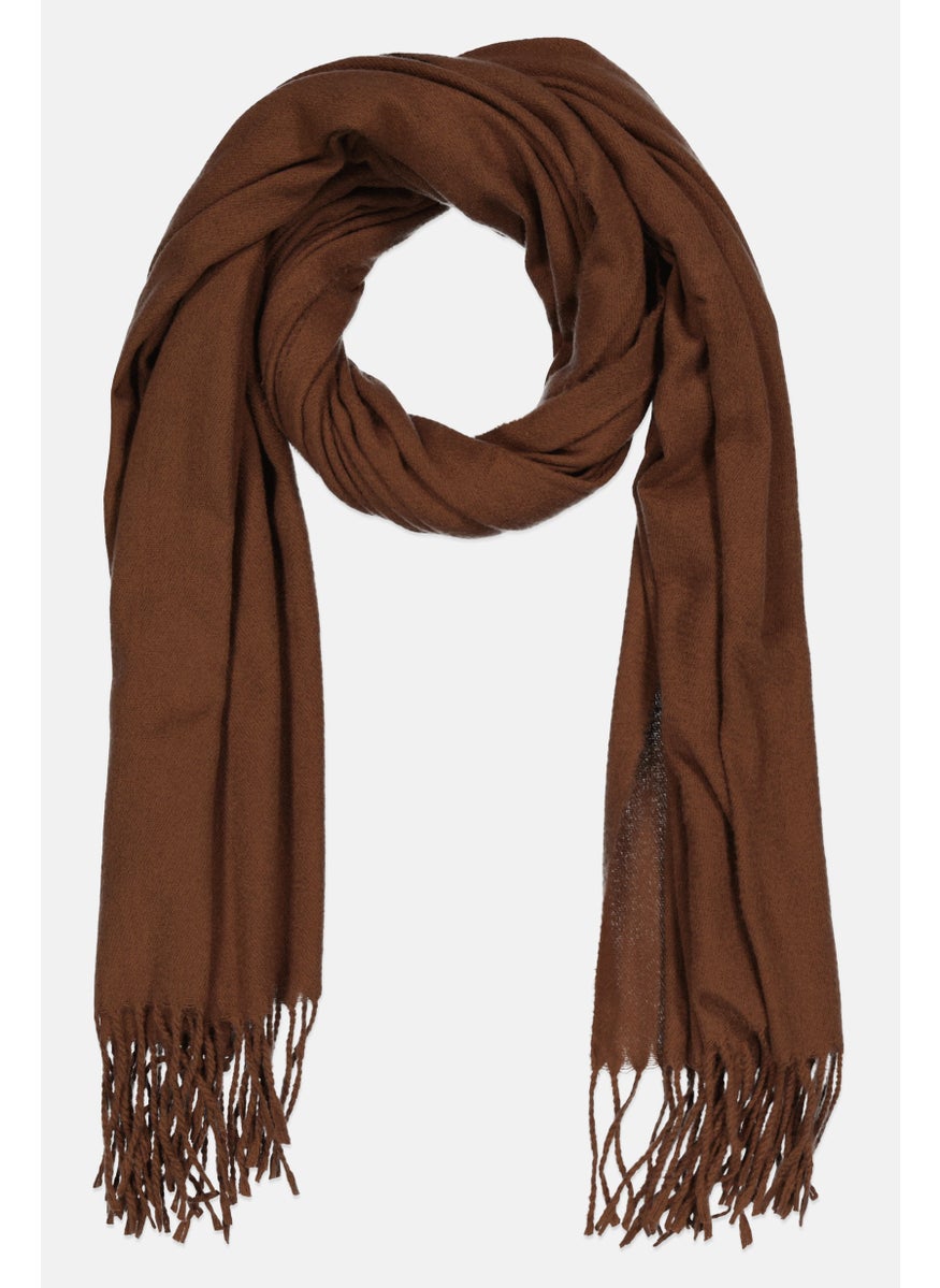 Caracol Women Plain Scarfs with Fringe 190 L x 77 H cm, Brown  - Image 1