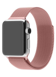 Generic Apple Watch Band49mm 45mm 44mm 42mm Stainless Steel Metal Strap Milanese Loop Alloy Replacement For IWatch Series 8/7/SE/6/5/4/3/2/1 - Rose Pink)  - Image 1