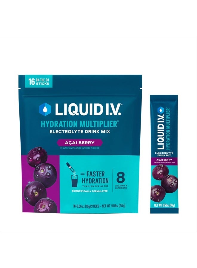 Liquid I.V. مسحوق توت الأساي - عبوات مسحوق الإلكتروليت لمشروبات الترطيب - أعواد فردية مريحة - 1 عبوة، 16 حصة - Image 1
