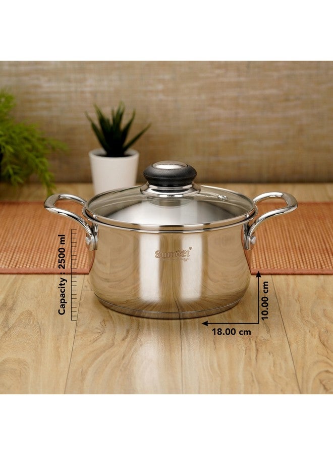 Sumeet Stainless Steel Induction Bottom (Encapsulated Bottom) Casserole with Glass Lid 2.5 liter | 18 cm Dia, Silver - Image 4