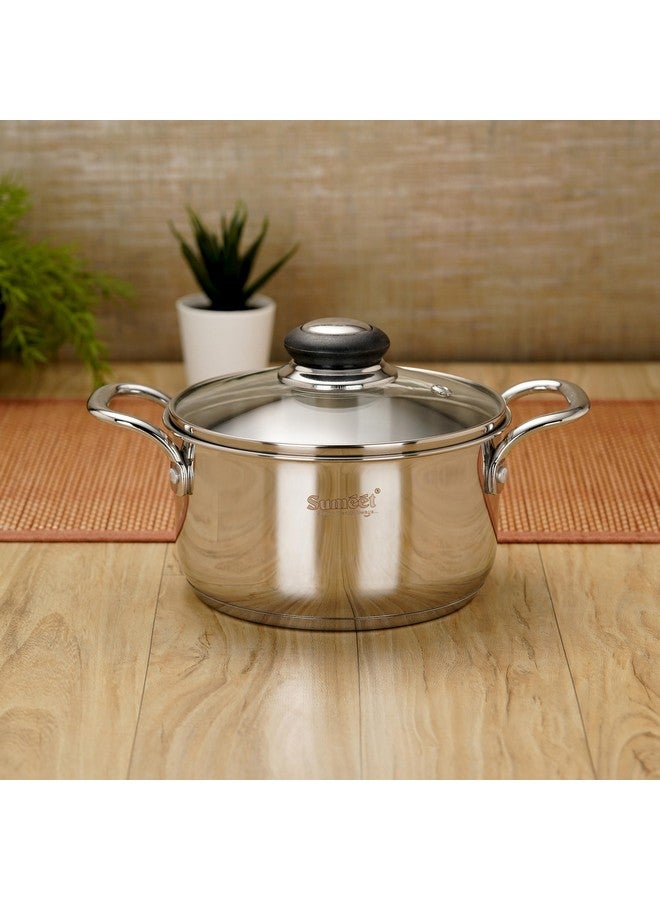 Sumeet Stainless Steel Induction Bottom (Encapsulated Bottom) Casserole with Glass Lid 2.5 liter | 18 cm Dia, Silver - Image 1