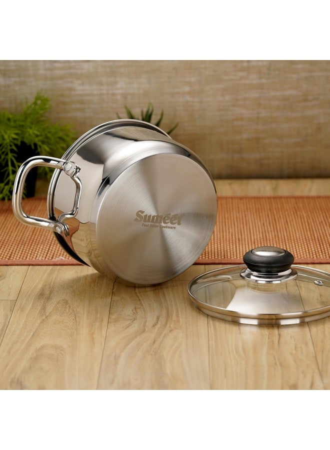 Sumeet Stainless Steel Induction Bottom (Encapsulated Bottom) Casserole with Glass Lid 2.5 liter | 18 cm Dia, Silver - Image 5