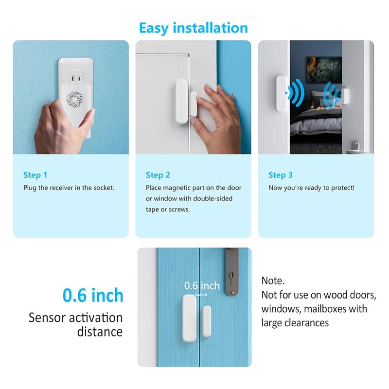 AMHEY Wireless Door Sensor Chime, Door Open Alarm When Entry Business/Office/Store (500ft Range 51 Ringer Adjustable Volume) Home Alert Bell for Kid/Toddler Safety - Image 4