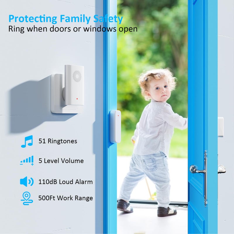 AMHEY Wireless Door Sensor Chime, Door Open Alarm When Entry Business/Office/Store (500ft Range 51 Ringer Adjustable Volume) Home Alert Bell for Kid/Toddler Safety - Image 2