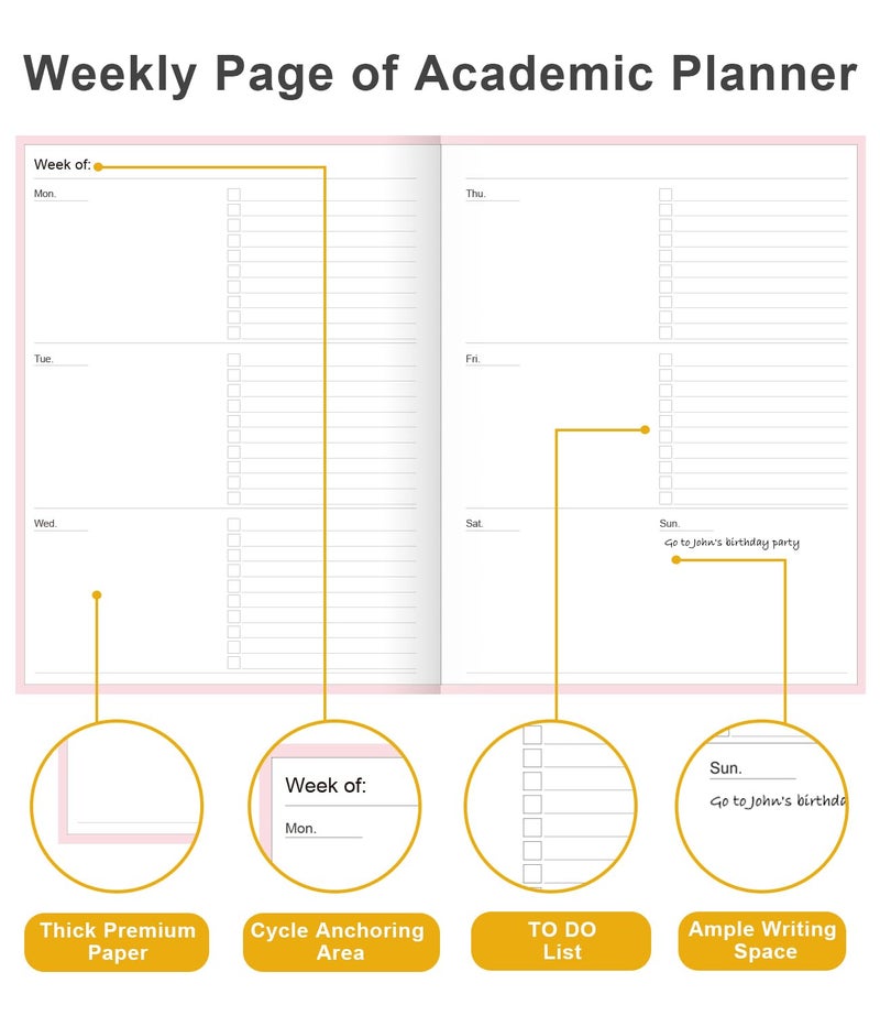 Tuun Fuplan Academic Planner for 2026 or Anytime â€“ 8.5" x 11" Undated Weekly Student Planner For Homeschool, High School, College & Nursing Students, 200 Pages, Pink - Image 3