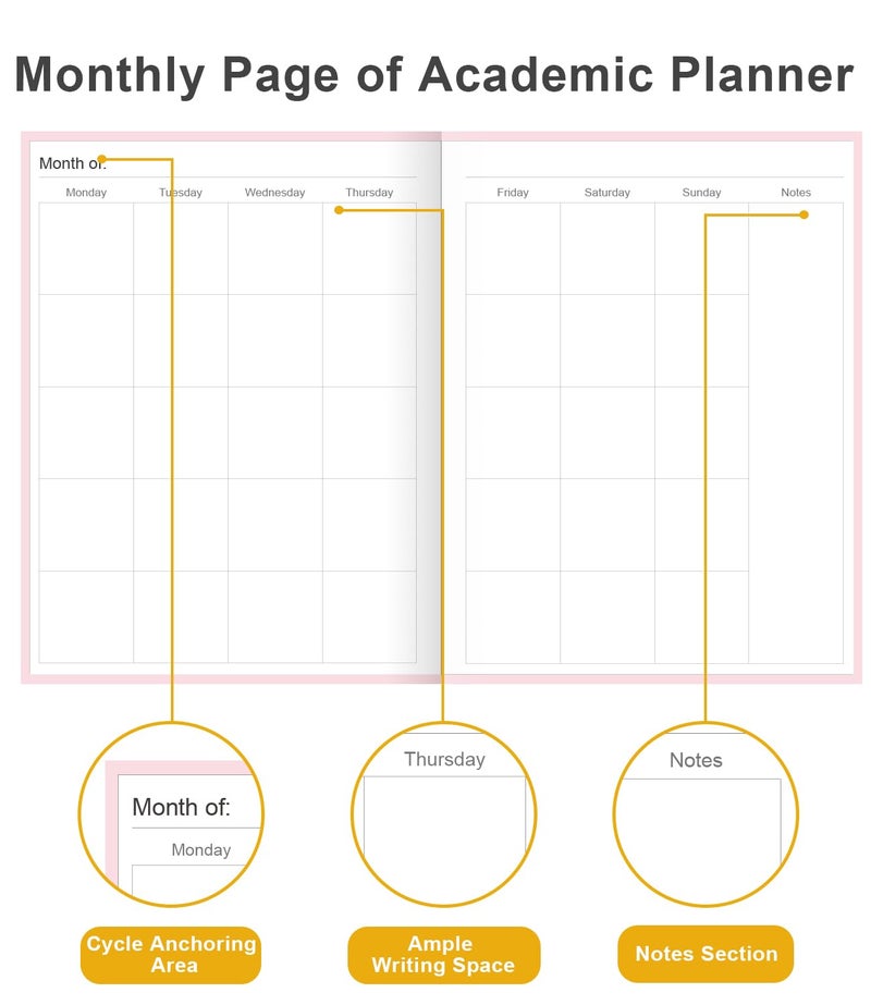 Tuun Fuplan Academic Planner for 2026 or Anytime â€“ 8.5" x 11" Undated Weekly Student Planner For Homeschool, High School, College & Nursing Students, 200 Pages, Pink - Image 4