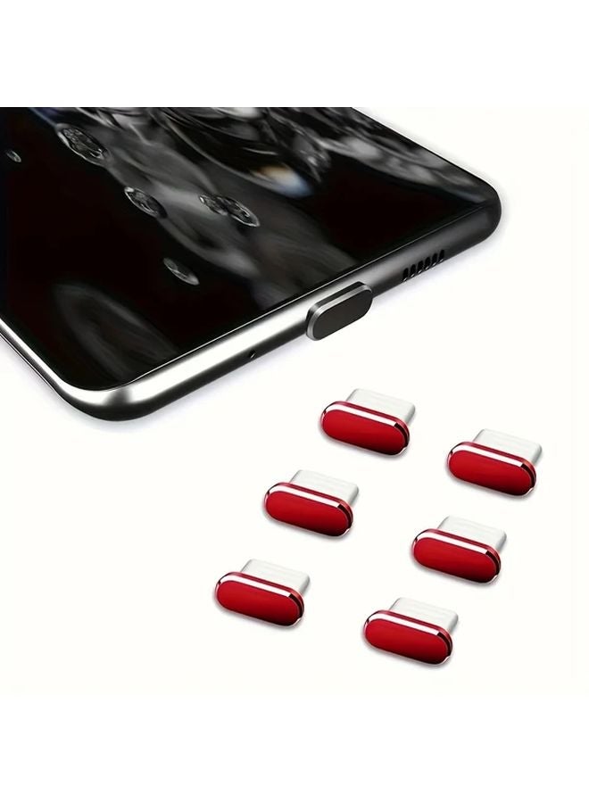 6 قطع سدادات غبار معدنية حمراء لمنفذ شحن Type-C - Image 1