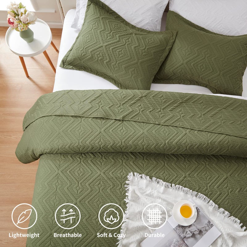 LEAONME Twin Quilt Set 2 Pieces  Lightweight Olive Green Bedspread-68''x86''  Soft Microfiber Summer Quilt/Coverlet  Luxurious Warm Bedding Sets for All Seasons (Includes 1 Quilt  1 Sham) - Image 4