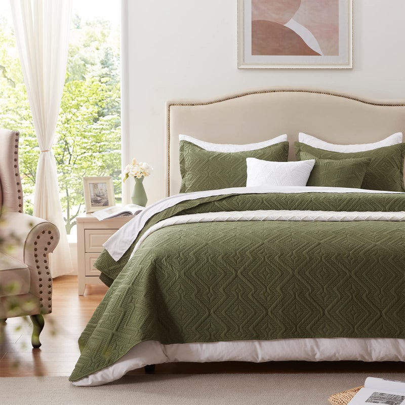 LEAONME Twin Quilt Set 2 Pieces  Lightweight Olive Green Bedspread-68''x86''  Soft Microfiber Summer Quilt/Coverlet  Luxurious Warm Bedding Sets for All Seasons (Includes 1 Quilt  1 Sham) - Image 2