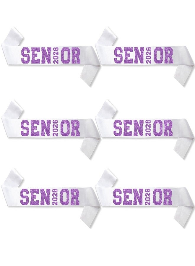 Partyprops 6Pcs White Senior 2026 Satin Sashes with Purple Glitter Letters Senior 2026 Decorations- 2026 Graduation Celebrations Senior Cheer Sash - Cheerleader Sash - Class Competition Sashes - Image 1