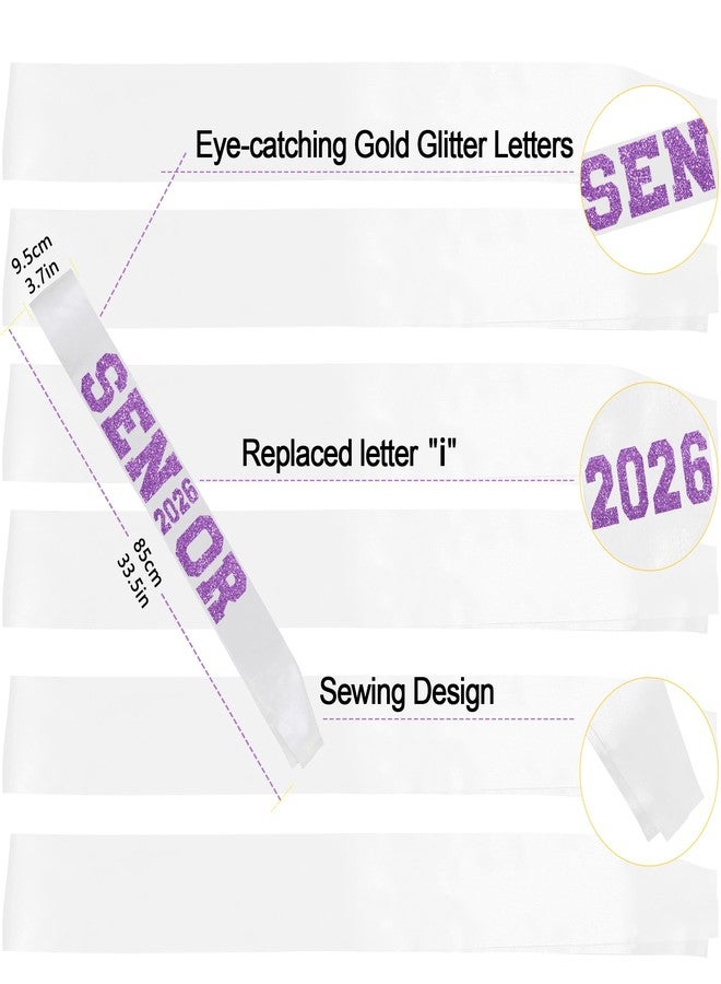 Partyprops 6Pcs White Senior 2026 Satin Sashes with Purple Glitter Letters Senior 2026 Decorations- 2026 Graduation Celebrations Senior Cheer Sash - Cheerleader Sash - Class Competition Sashes - Image 3