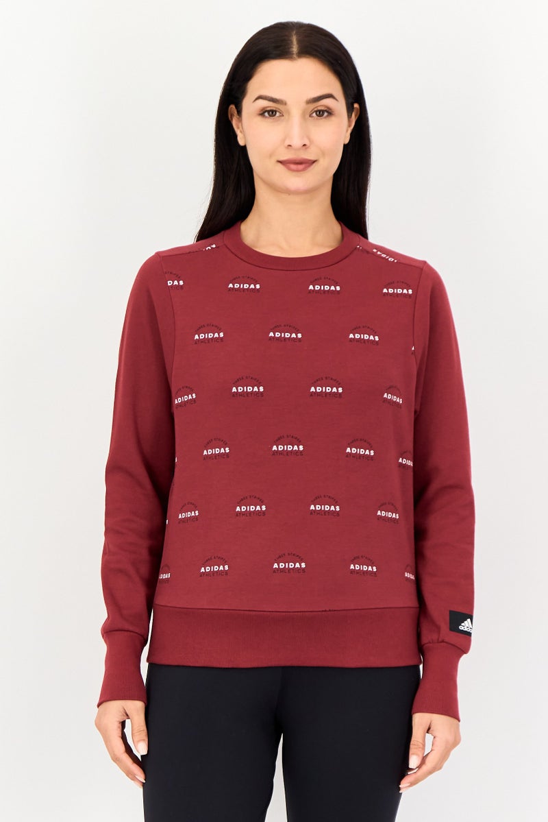 Adidas Women Sportswear Fit Long Sleeve Outdoor Sweatshirt, Maroon - Image 1