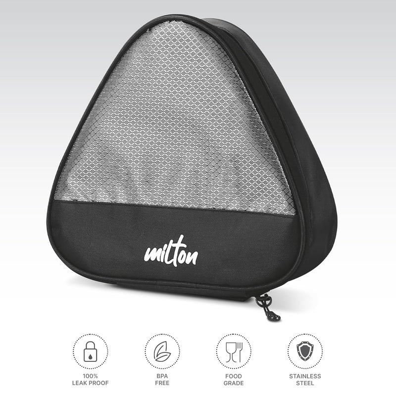 Milton MILTON Trident Stainless Steel Lunch Box (3 Leak Proof Round Containers, 320 ml Each, 1 Spoon) with Insulated Jacket, Grey  - Image 2
