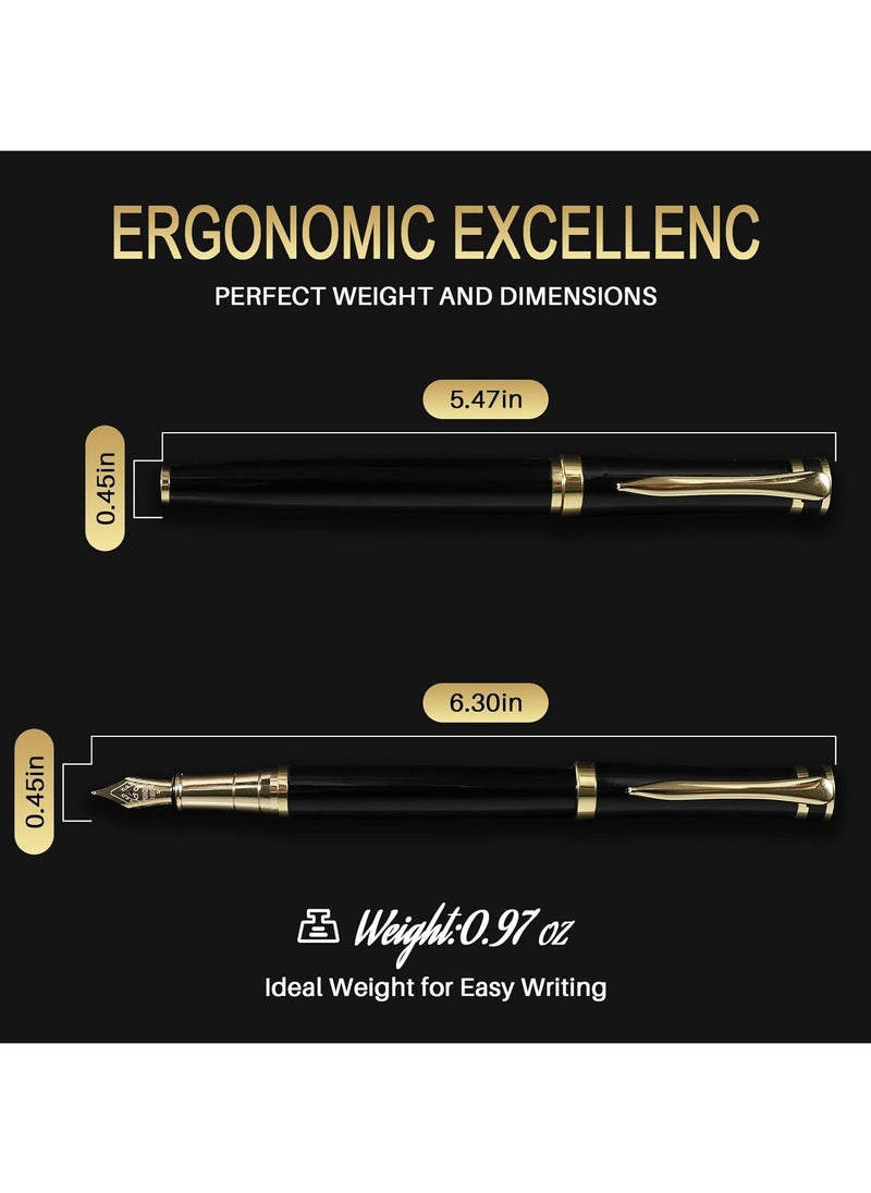 NIIMBOT Fountain Pen - Luxury Gold Black Finish, Fine Nib, Smooth Writing, Complete Set with Ink Cartridges & Converter & Pen Sleeve, Perfect for Professional, Office, Journaling Use, Ideal Gift, Black  - Image 2