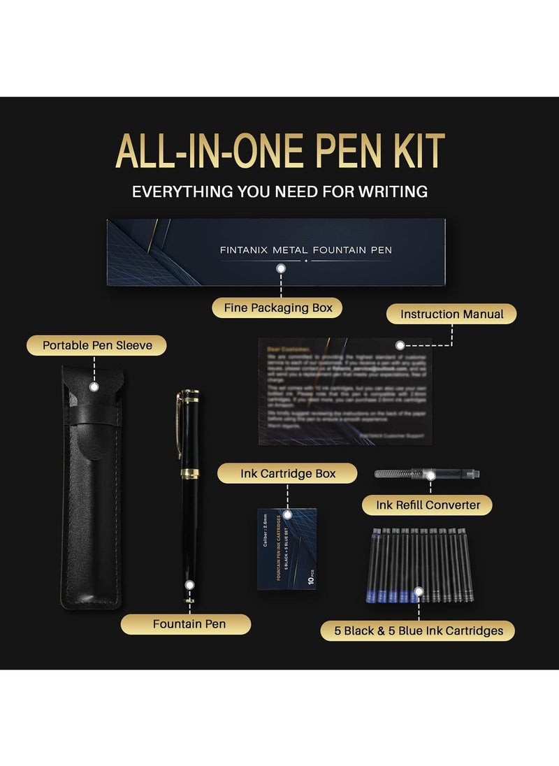 NIIMBOT Fountain Pen - Luxury Gold Black Finish, Fine Nib, Smooth Writing, Complete Set with Ink Cartridges & Converter & Pen Sleeve, Perfect for Professional, Office, Journaling Use, Ideal Gift, Black  - Image 5