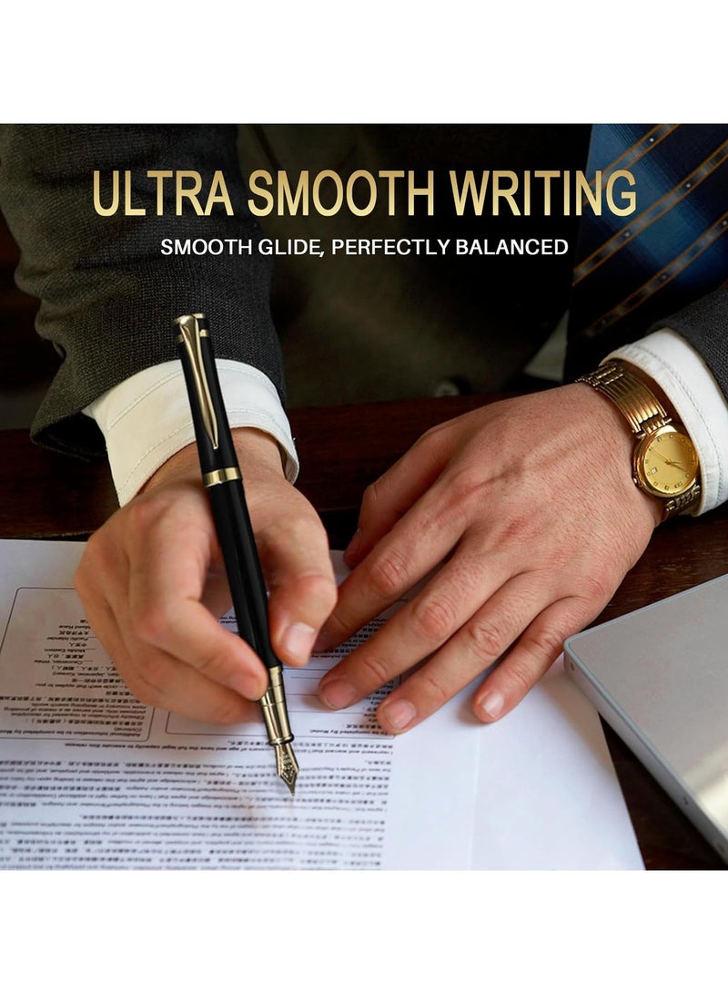 Fountain Pen - Luxury Gold Black Finish, Fine Nib, Smooth Writing Perfect for Professional, Office, Journaling Use, Ideal Gift, Black (Without Ink）