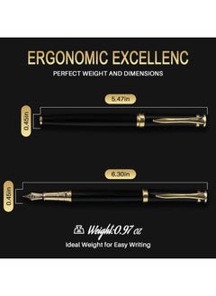 Generic Fountain Pen - Luxury Gold Black Finish, Fine Nib, Smooth Writing, Complete Set with Ink Cartridges & Converter & Pen Sleeve, Perfect for Professional, Office, Journaling Use, Ideal Gift, Black  - Image 2