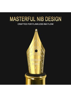 Generic Fountain Pen - Luxury Gold Black Finish, Fine Nib, Smooth Writing, Complete Set with Ink Cartridges & Converter & Pen Sleeve, Perfect for Professional, Office, Journaling Use, Ideal Gift, Black  - Image 3