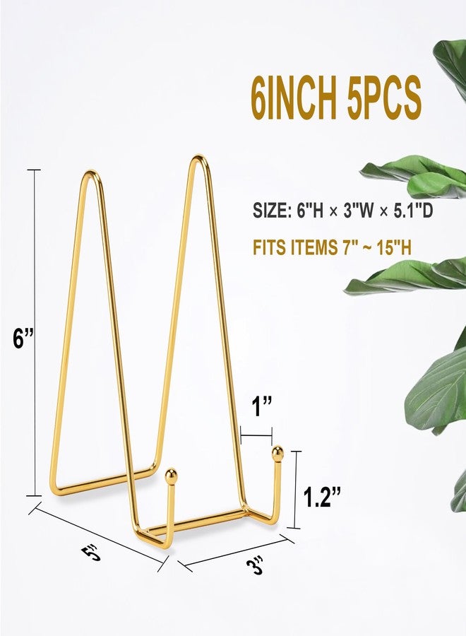 Hoewina Plate Stands for Display, Plate Holder Display Stands, Metal Frame holder stand for Book, Picture, Decorative Plate, Photo and Platter, Tabletop Art (6IN 5PCS-Gold) - Image 2