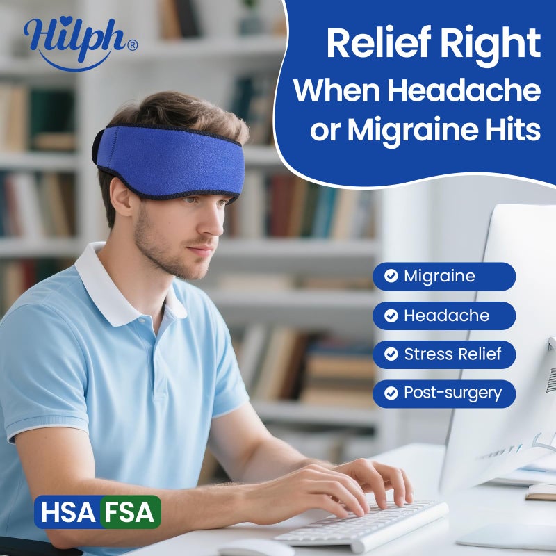 Hilph Headache Ice Pack Migraine Ice Head Wrap, Reusable Head Cold Pack Forehead Ice Pack for Migraine Relief, Headache Tension, Sinus Pain, Chemo, Stress Relief (Blue) - Image 4