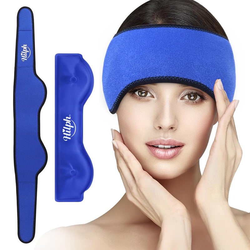 Hilph Headache Ice Pack Migraine Ice Head Wrap, Reusable Head Cold Pack Forehead Ice Pack for Migraine Relief, Headache Tension, Sinus Pain, Chemo, Stress Relief (Blue) - Image 1
