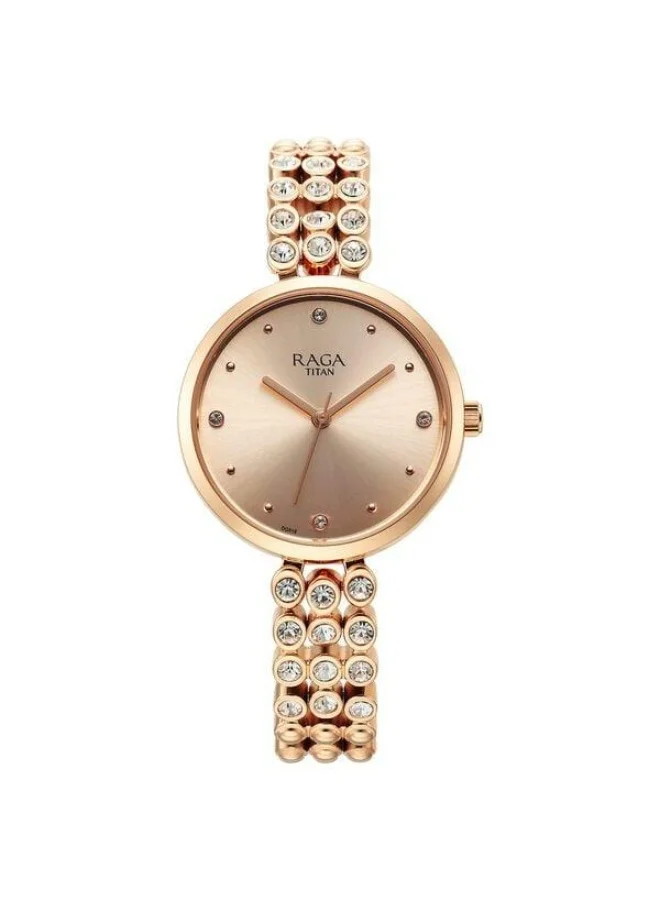 TITAN Raga Showstopper Quartz Analog Rose Gold Dial Rose Gold Metal Strap Watch for Women - 95262WM01