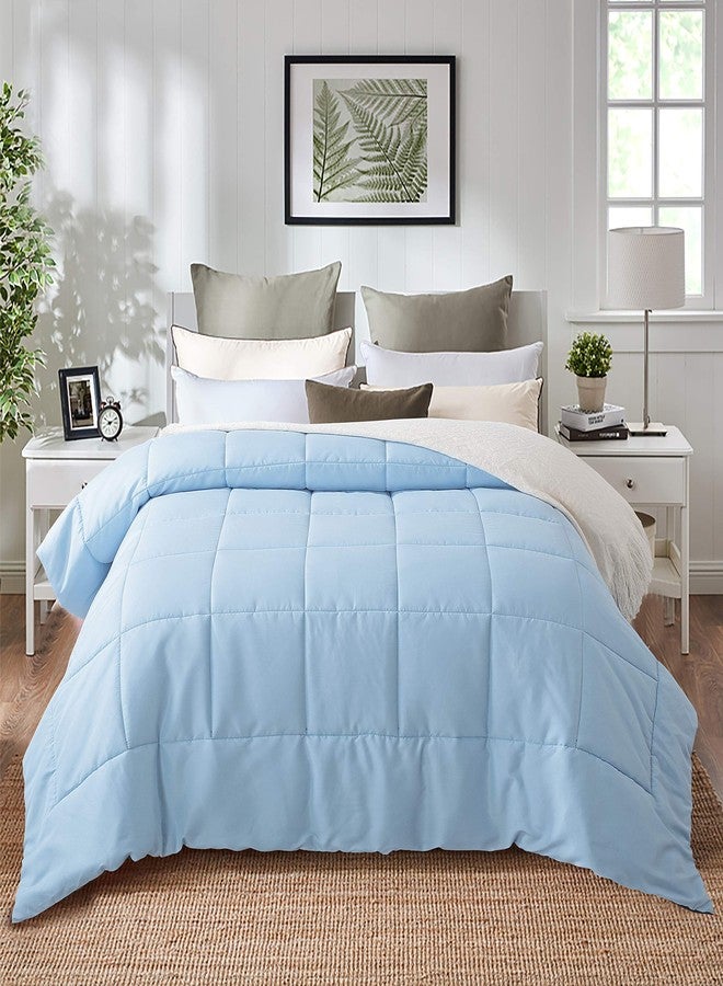 EVOLIVE All Season Pre Washed Soft Microfiber Down Alternative Reversible Comforter with Box Stitching (Navy/Light Blue, Full/Queen) - Image 4