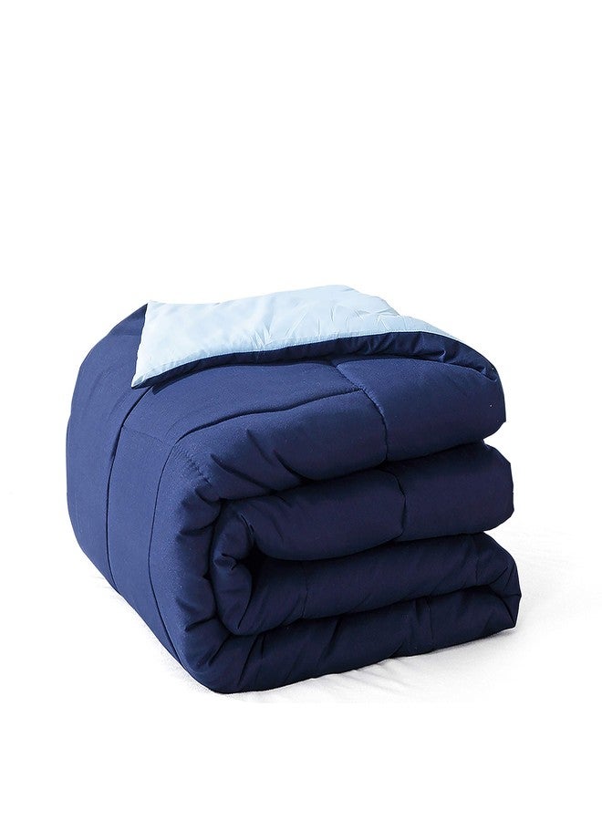 EVOLIVE All Season Pre Washed Soft Microfiber Down Alternative Reversible Comforter with Box Stitching (Navy/Light Blue, Full/Queen) - Image 1