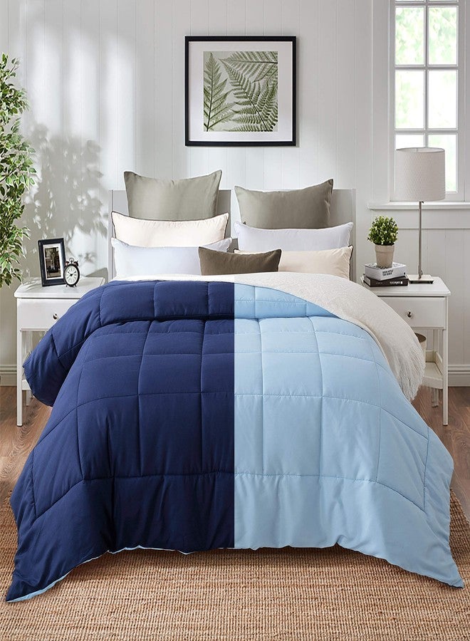 EVOLIVE All Season Pre Washed Soft Microfiber Down Alternative Reversible Comforter with Box Stitching (Navy/Light Blue, Full/Queen) - Image 2
