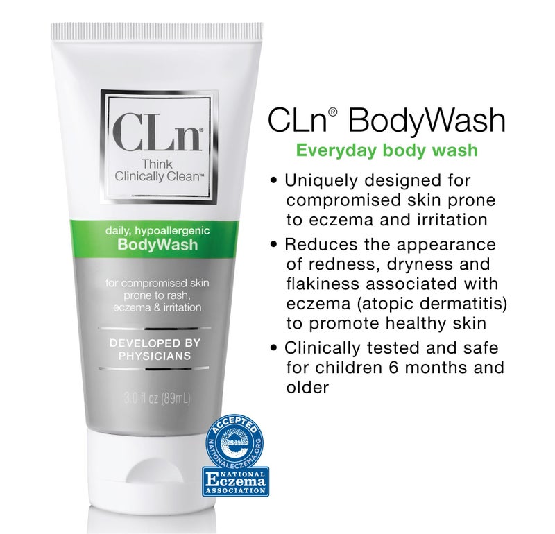 CLnÂ® BodyWash â€“Non-Drying Body Wash Preserved with Sodium Hypochlorite, For Compromised Skin Prone to Eczema, Dermatitis, Rash & Hidradenitis Suppurativa, Fragrance-Free & Paraben-Free, 3 fl oz - Image 3