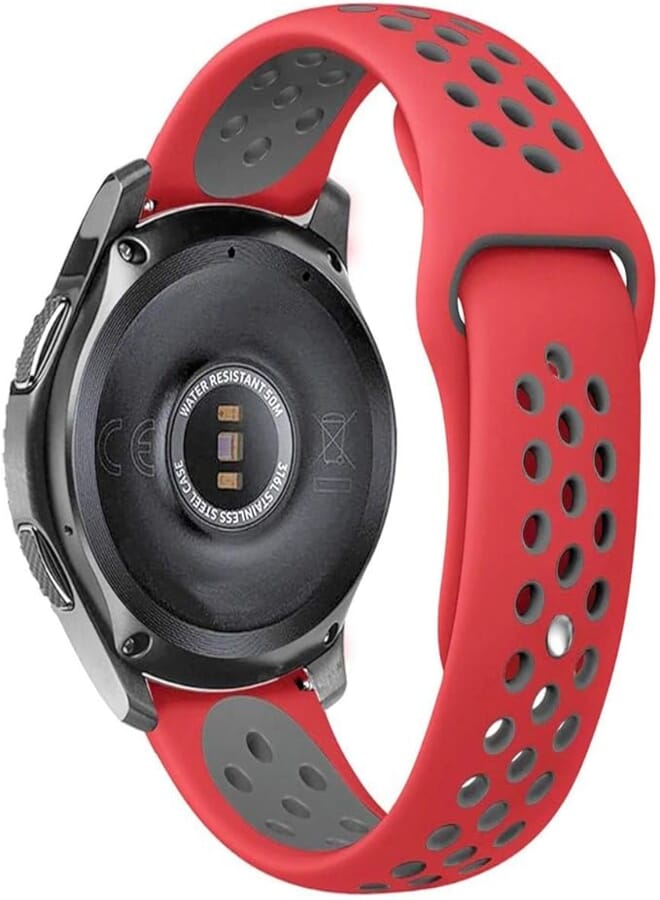 Bikson For Samsung Galaxy Watch 46mm Breathable Sport Band Design with Air Holes and Quick Release Pin - Double Colors Strap - Red / Black