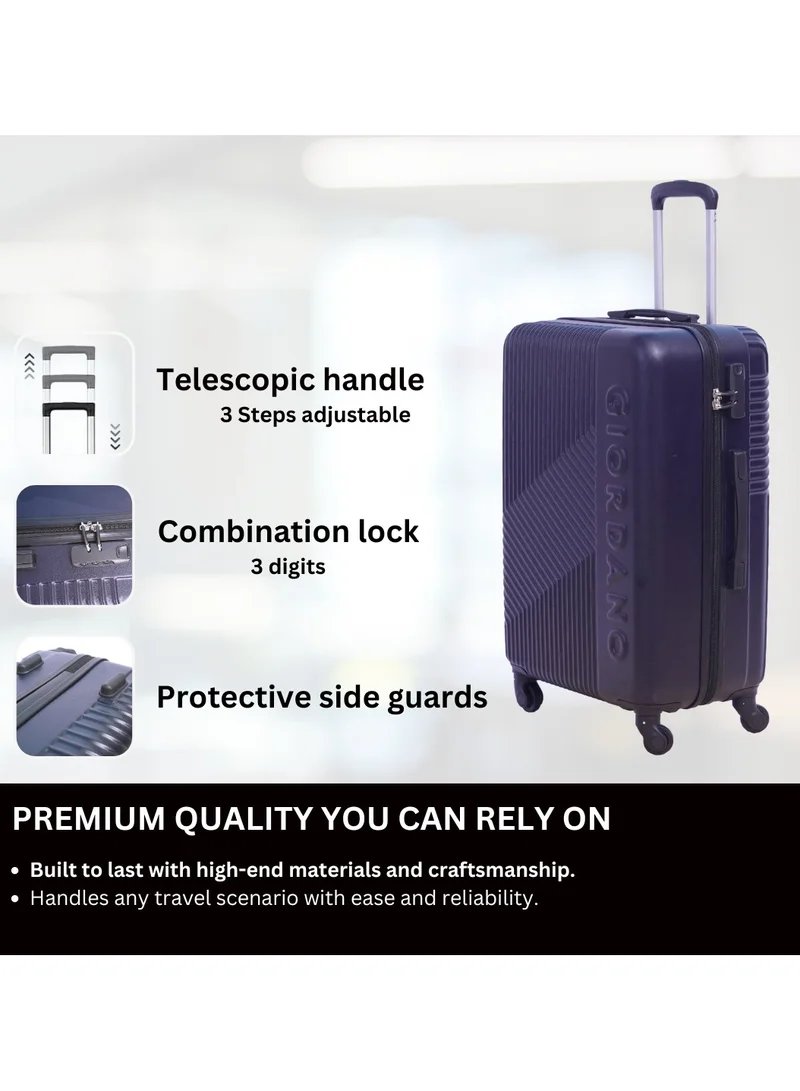 GIORDANO GIORDANO Logo Series Check-In Large Suitcase Navy Blue, ABS Hard Shell Lightweight Durable 4 Wheels Luggage Trolley Bag 28" With Secure 3 Digit Number Lock.