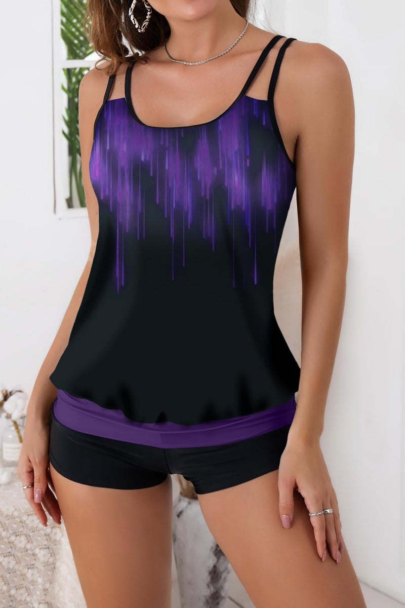 B2prity Tankini Swimsuit Tummy Control Blouson Two Piece Bathing Suit for Women Tank Top with High Waist Boy Shorts Swimwear - Image 4