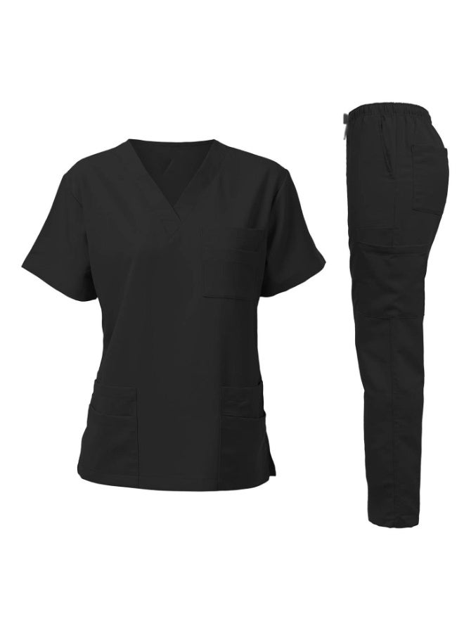 Loquat Womens Men Medical Scrubs Set Medical Uniform Set Black - Image 1