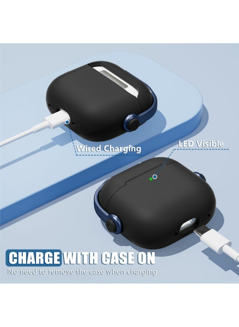 اووكاي غطاء حماية لسماعات ابل ايربودز برو الجيل الثالث (2025)، غطاء حماية من مادة TPU مقاوم للصدمات مع سلسلة مفاتيح متوافق مع سماعات ابل ايربودز برو 3 للنساء والرجال (أسود/أزرق) - Image 4