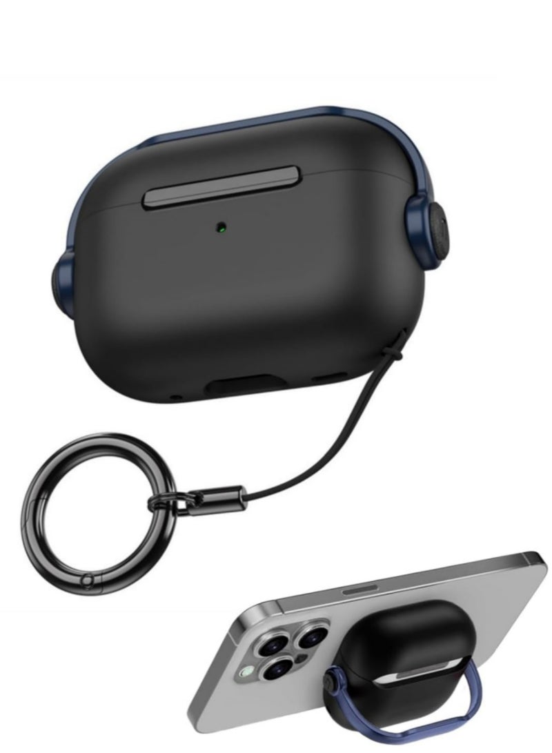اووكاي غطاء حماية لسماعات ابل ايربودز برو الجيل الثالث (2025)، غطاء حماية من مادة TPU مقاوم للصدمات مع سلسلة مفاتيح متوافق مع سماعات ابل ايربودز برو 3 للنساء والرجال (أسود/أزرق) - Image 1