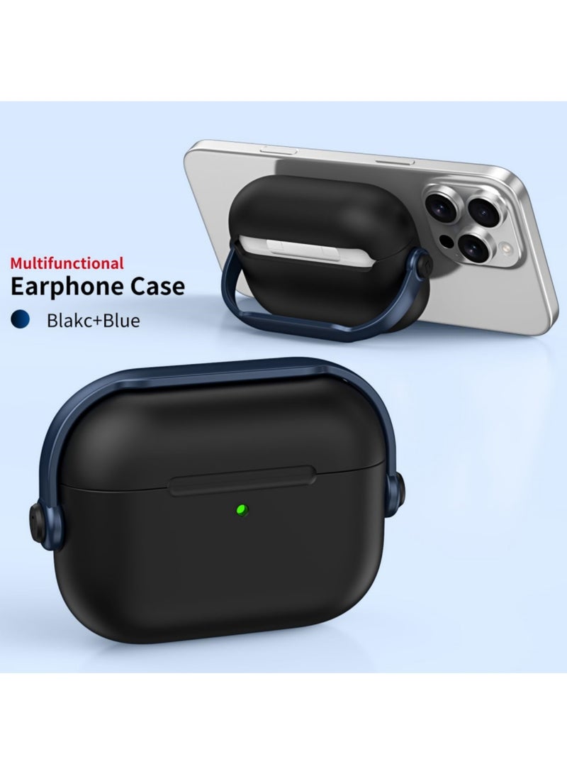 اووكاي غطاء حماية لسماعات ابل ايربودز برو الجيل الثالث (2025)، غطاء حماية من مادة TPU مقاوم للصدمات مع سلسلة مفاتيح متوافق مع سماعات ابل ايربودز برو 3 للنساء والرجال (أسود/أزرق) - Image 3